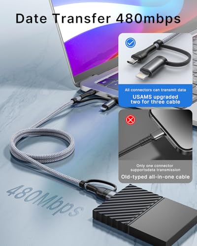 Image of XUDUO 4 in 1 Charging Cable [2Pack 6.6FT] Fast Charging Cord Apple MFi Certified Lightning Cable Nylon Braided 60W Multi USB C Cable for iPhone 16 /15 14 13 12 iPad Samsung Galaxy MacBook iPad Tablets