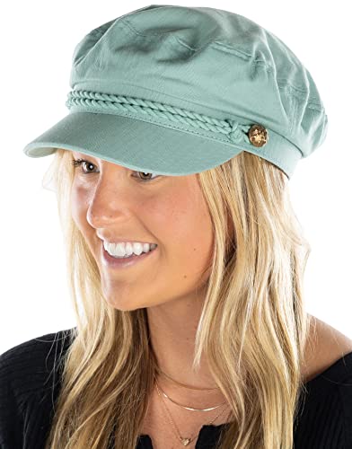 Funky Junque Fishermans Hat for Women, Cotton Greek Fiddler Cap, Adjustable Newsboy Beret, One Size Fits Most - Mint