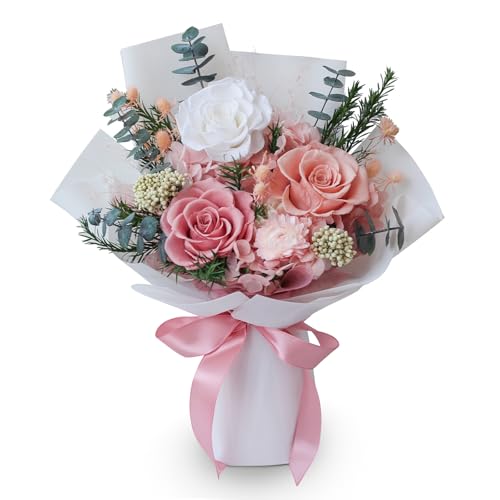 Akcvschic Preserved Flowers Bouquet - 3 Real Forever Roses, Long-Lasting Eternal Flowers Bouquet Birthday Gift for Women, Mother, Wife, Her (Dusty Rose)