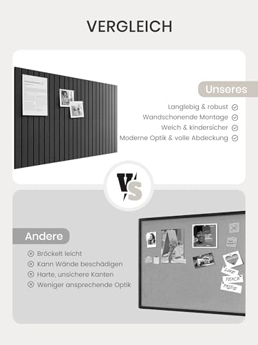 Bumusty 6er-Pack Filz-Pinnwand Lamellen-Optik 90 x 60cm,Alternative zu Korktafel,Inkl.40 Klebestreifen,Memoboard,Fotowand & Visionboard Für Büro,Kinderzimmer & Klassenzimmer-Schwarz