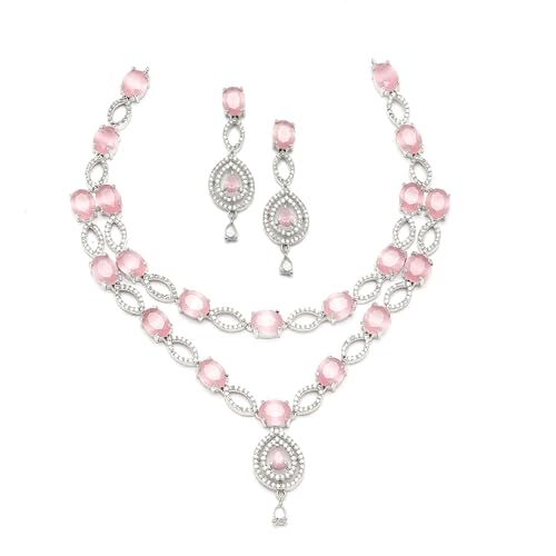 ZENEME Rhodium-Plated American Diamond Studded Abstract Necklace ...