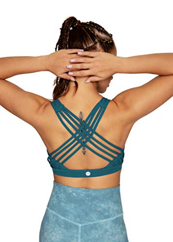 QUEENIEKE Women's Medium Support Strappy Back Energy Sport Bra Cotton Feel Size XXL Color Teal