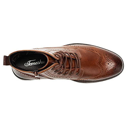 Temeshu Men's Wingtip Oxford Boot Side Zip Ankle Motorcycle Boots MS074