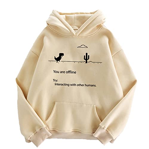 keephen Sei Offline con Cappuccio per Donna Pullover Graphic Cute Dinosaur novità Felpa a Maniche Lunghe