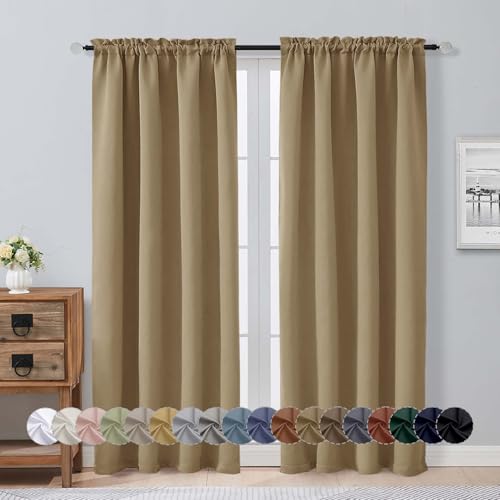Image of Aiyufeng Taupe Blackout Curtains for Bedroom 72 Inch Length 2 Panels Set, Privacy Thermal Insulated Rod Pocket Door Window Curtains for Patio French Door Front Door, W40 x L72 Inch, Taupe