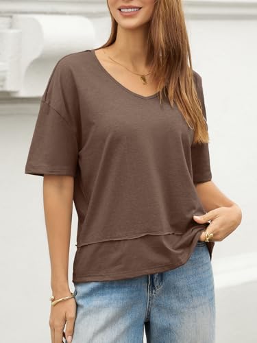 Image of UNCLECAT Womens V Neck T Shirts Summer Trendy Loose Fit Casual Tops Tees