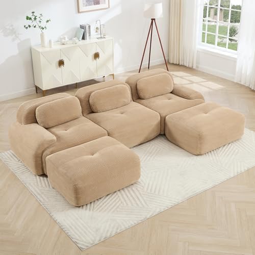 Image of Corduroy Modular Sectional Sofa, Oversized Cloud Couches for Living Room