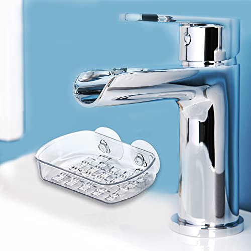 Soap Case, Holder With Suction Cups, 5.25” Long, Clear Acrylic Plastic, Bar Soap, Sponge, Toiletries Container, Bathroom, Kitchen Accessory, Space Saving Soap Holder (1 Pack) #TOP4
