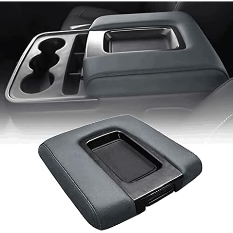 SecosAutoparts Leather Center Console Leather Lid Armrest Cover Replacement Compatible with Chevy Silverado GMC Sierra 2014 2015 2016 2017 2018 Dark Gray Only PVC Leather Part Cover