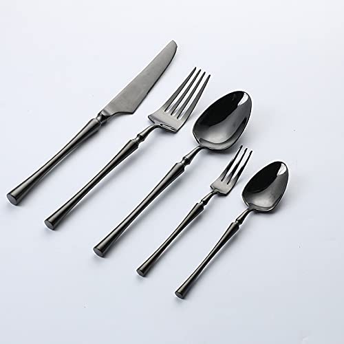Besteck Edelstahl Besteck Löffel und Gabel Set Reisebesteck Set Gold Besteck Set 30 Stück (Farbe : Gold) (Schwarz)