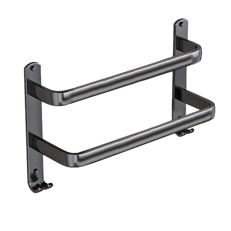 Myhomeware Black Towel Rail Wall Mounted 1-Tier, 2-Tier, 3-Tier Towel Rack, Aluminium Towel Shelves, Towel Bar Towel Storage 2 Installation Methods Towel Holder Bathroom (30-80cm) (Double Rails, 500)