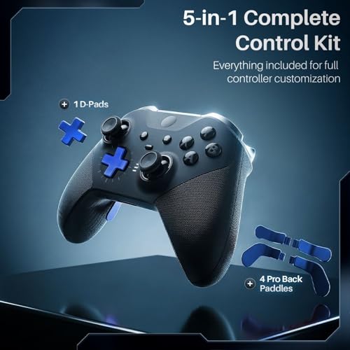 Image of TNP for Elite Controller Paddles Compatible with Xbox Elite Series 1, 2 & Core Controller - 5 in 1 Accessories Replacement Metal Stainless Steel Paddles Trigger & D-Pad Parts, Blue