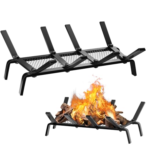 cyrico Fireplace Grate with Ember Retainer, 17 Inch Fireplace Log Grate Heavy Duty Solid Cast Iron 1/2” Bar Fire Place Holder for Fire Pit Indoor Chimney Hearth Wood Stove Outdoor Burning Rack Camping