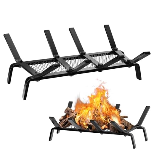 cyrico Fireplace Grate with Ember Retainer, 17 Inch Fireplace Log Grate Heavy Duty Solid Cast Iron 1/2” Bar Fire Place Holder for Fire Pit Indoor Chimney Hearth Wood Stove Outdoor Burning Rack Camping