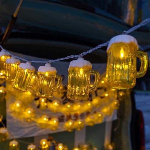 Bierkrug LED Lichterkette,1,5M 10 LED Bierkrug Led Lichterkette Batterie,Beleuchtung Outdoor Hängeleuchten,Bier Tasse Baumeln Batteriebetrieben für Bar,Party,Hochzeit,Garten,Oktoberfestes,Weihnachten