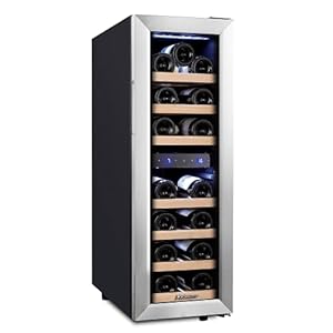 Kalamera Kleiner Weinkühlschrank, 19 Flaschen,Kompressor, 75 Liter, Temperaturzonen 5-10°C/10-18°C, 88cm hoch, KRC-75BSS