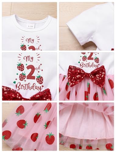 IDOPIP Strawberry 1st 2nd 3rd Birthday Outfit for Baby Girls Sequin Berry Princess Cake Smash Party Tutu Dress with Headband3