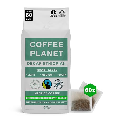 Coffee Planet 60 Bags (60 Count (Pack 1), Decaf Ethiopian)