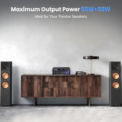 Daakro 2025 New Upgrade AK45 Home Audio Amplifier,Bluetooth Stereo Receivers,Rated Power 50W+50W Amp, TPA3116 2 Channel Power Amplifier for Home Audio Outdoor Stereo Receiver for Passive Speakers - Thumbnail 4