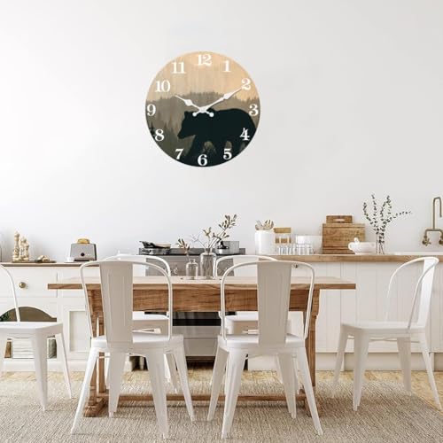 Image of XFM Large Cabin Bear Wall Clock Battery Operated 24 Inch Silent | Non-Ticking Forest Wildlife Battery Operated Rustic Farmhouse Clock for Lodge Living Room Kitchen Office