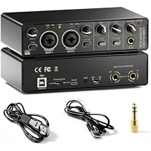 2X2 USB Audio Interface for PC Mac Laptop, 24Bit 192kHz for Computer Recording, Guitar, Streaming, Podcasting, with 48V Phantom Power, XLR TSR TS Ports
