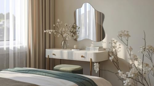 Spiegel 67,6x67 cm Für Badezimmer Wohnzimmer Flur Schlafzimmer Salon Badezimmerspiegel Wellenförmig Asymmetrisch Organisches Design Wandspiegel Rahmenlos Garderobenspiegel Unregelmäßiges Modernes – Bild 6