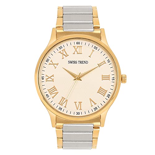 Image of Swiss Trend Analogue Men & Women's Watch (White Dial Silver & Gold Colored Strap) (Pack of 2)