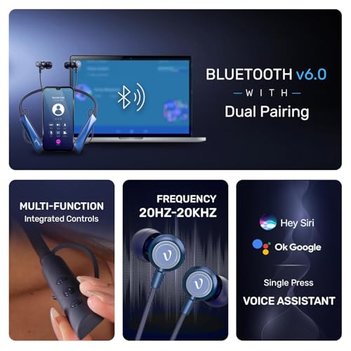 Image of Voods Ultra Voice Changer Neckband with 5 Voice Modes, 130 Hrs Battery, Magnetic On /Off Buds, Call Vibration Alert, Dual-Device Pairing, HD Mic & AI-ENC Clear Calls, Fast Charging & IPX6 (Dark Blue)