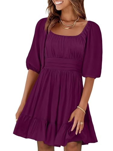 Image of ANRABESS Womens Lantern Short Sleeve Square Neck Casual Flowy Mini Dresses 2026 Holiday Summer Spring Beach Vacation Clothes