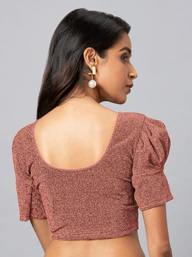 Image of Amazon Brand - Anarva Women's Readymade Shining Lycra Stretchable Round Neck Half Sleeve Blouses