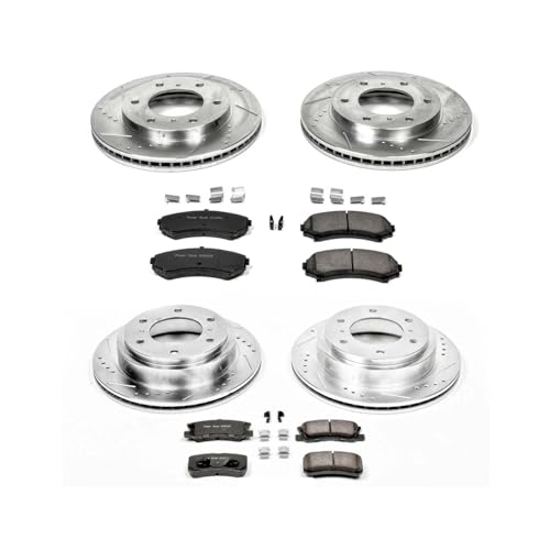 Image of PowerStop Front and Rear Brake Kit for Mitsubishi Montero 2001-06 - Drilled and Slotted Disc Rotors with Carbon-Fiber Ceramic Brake Pads Replacement, K2755