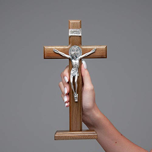 Intercession Wall And Table Wood Cross Crucifix (10 Inches - Antique Silver) #TOP4