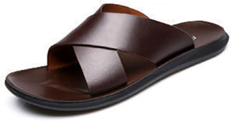 MGGMOKAY Mens Leather Slides Mens Cross Sandals Lightweight Open Toe Slipper for Summer