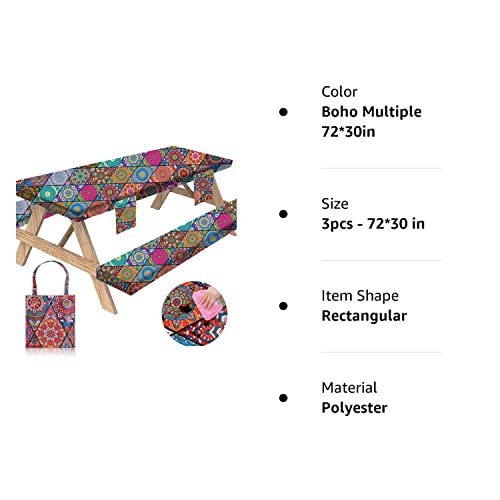 Sotue Picnic Table Cover With Bench Covers 3 Piece Set Elastic Fitted Rectangle Tablecloths Camp Tables Seat Cloth Polyester Oilcloth Vinyl Clothes For Outdoor Waterproof Camping 72X30 Inch Multiple #TOP6