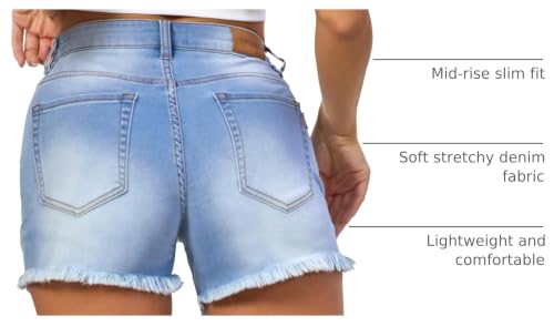 Image of VIPONES Women Mid Rise Jeans Shorts Frayed Raw Hem Summer Stretchy Casual Denim Shorts