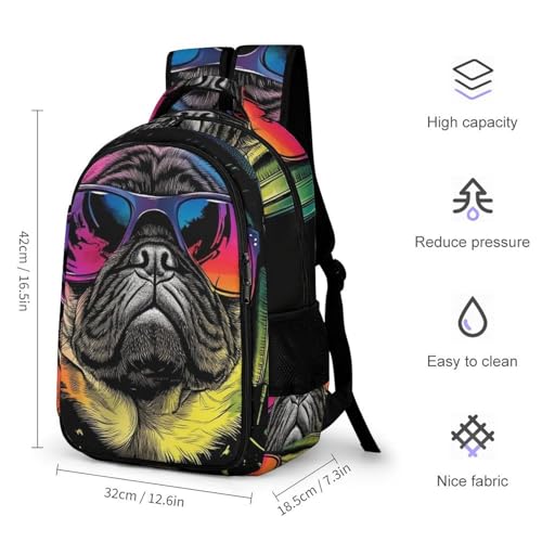 Casual Backpack for Unisex Adult, Novelty DJ Pug Black Large Capacity Backpack for Daily Use, Portable Shoulder Bag for Women Men2