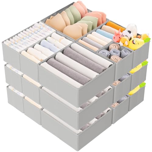 Image of Criusia 15 Pack Drawer Organizer for Clothes, Foldable Dresser Dividers with 3 Sizes, Fabric Storage Bins – Gray