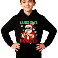 Banxidi Christmas 67 Kids Hoodies, Santa Says Six Seven Unisex Cotton Sweatshirt, Cool Santa Graphic with Snowflakes, Comfortable Soft Fabric, Fun Jumper for Boys Girls Black