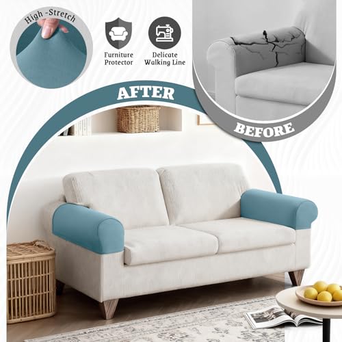 KinCam Couch Cushion Covers, Stretch Sectional Couch Covers Sofa Cushion for L Shaped Couch Cover Washable Sofa Slipcovers Sofa Covers(2PC Armrest Covers, Light Blue) — view 2