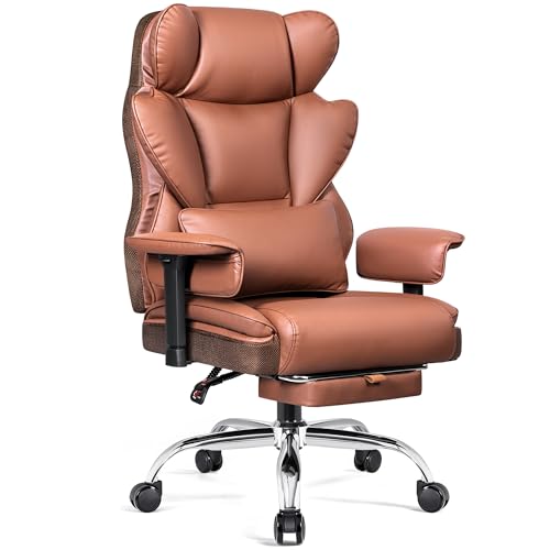 Image of Big & Tall Executive Office Chair, Ergonomic High Back Heavy Duty Computer Chair with Retractable Footrest and Wide Seat, Brown 2 Pack