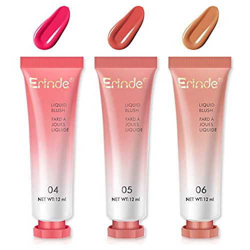 [3 Pack] Erinde Cheek Blush Liquid Blush Makeup Lightweight, Breathable Feel, Sheer Flush Of Color, Natural-Looking, Dewy Finish Cream Blush Cheek, Ideal Gel Blush Gift for Women(Set B #4#5#6)