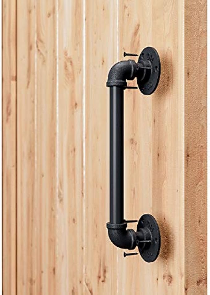 SMARTSTANDARD 11” Pipe Barn Door Handle, Black Rustic Industrial Grab Bar, Towel Bar, Handrail and Pull for Stairs, Gate, Garage