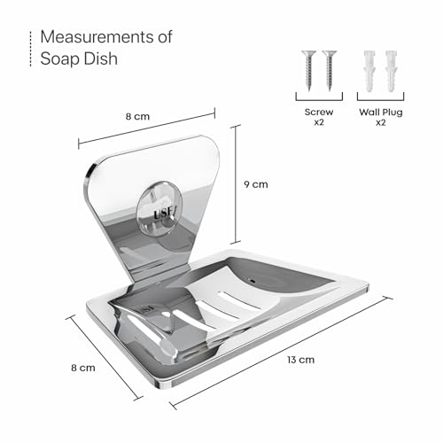 Image of USF Stainless Steel Single Soap Dish for Bathroom, Wall Mounted Soap Holder for Shower & Wash Area, Compact Utility Design, Chrome Finish, 3 Years Warranty, Pack of 1 - Pyramid