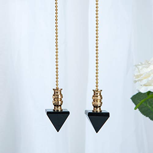 Image of Ceiling Fan Pull Chain, Fan Pulls Set with Connector, 2 Pack Crystal Black Pyramid Fan Pull Extension for Light Fan Chain