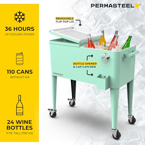 Permasteel PS-A203-MT 80 Quart Portable Rolling Patio Cooler, Mint