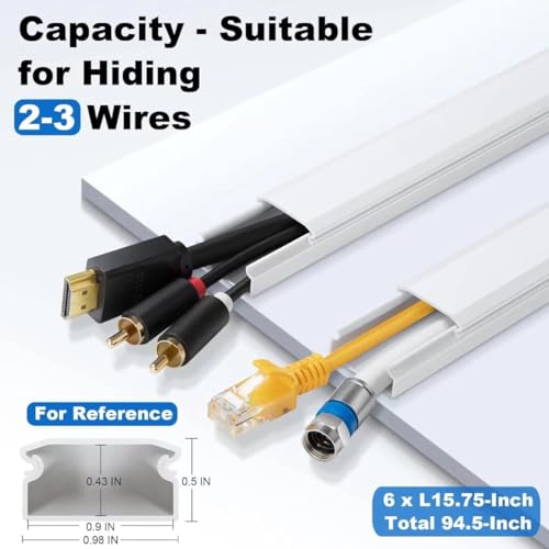 Image of ZhiYo 94.5in Cord Cover Wall Kit, Cord Hider Wire Covers for Cords Wall Mounted TV, Paintable Wire Hiders, TV Cable Hider Cord Concealer, 6 x L15.7in W0.98 H0.5in, White