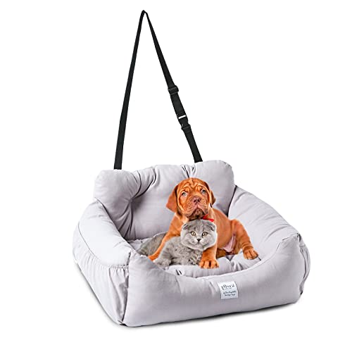 PETCUTE Asiento de Coche para Perros,Antideslizante Asiento Elevador de Perros con Correa de Seguridad con Clip y Bolsa de Almacenamiento,Desmontable y Lavable,Adecuado para Perros Pequeños y Medianos
