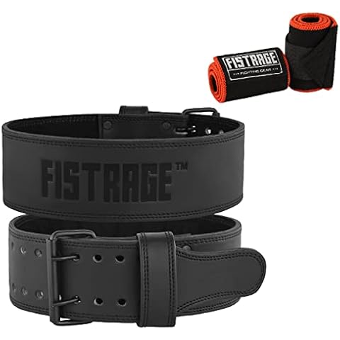 FISTRAGE Power Weight Lifting Genuine Leather Belt Gym Back Support for Men & Women Training Fitness Exercise for Tough Workouts | Power Lifters | Supports Lumber Lower Back (Medium, Black) Cover