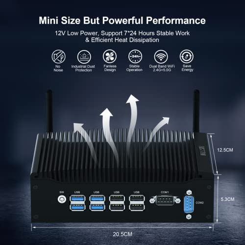 Histton Mini Computer Windows 10 Pro, Fanless Mini Pc, Dual Core I5-7300U, Ddr4 8Gb Ram 256Gb Ssd, 2 Lan, Wifi, Bt4.2, Industrial Mini Pc 2 Rs232 Com, Dual Hd, Usb3.0, Mini Desktop Pc Support Linux #TOP3