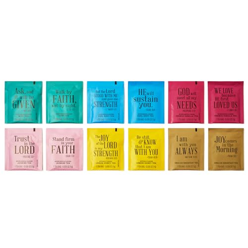 Thoughtfully Gourmet, Tea Affirmations Christian Prayer Gift Set, Includes 6 Flavors of Tea with Bible Verses from Psalms and Other Books to Rejoice, Pack of 90